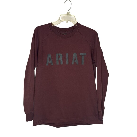 Ariat Rebar Cotton Strong Block Long Sleeve L Men Logo T-Shirt Burgundy Workwear - Picture 1 of 6